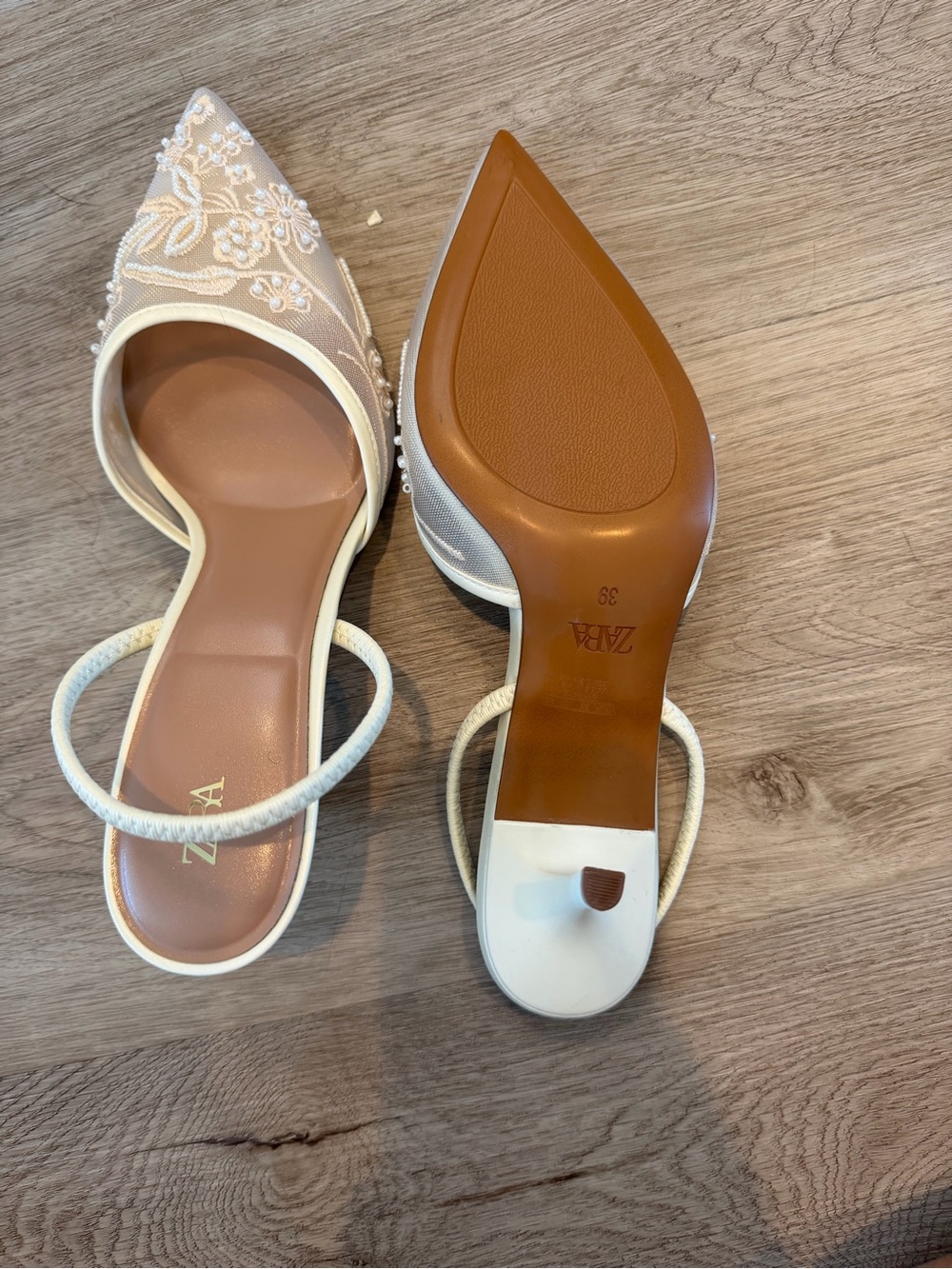 Zara Cream beaded Pointed-Toe Slingback Flats - Picture 3 of 4